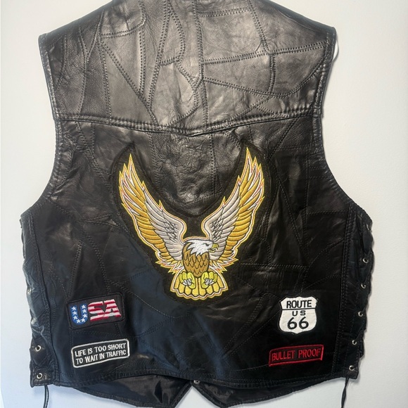 Black and Yellow Motorcycle Vest with Eagle Emblem - Picture 1 of 11